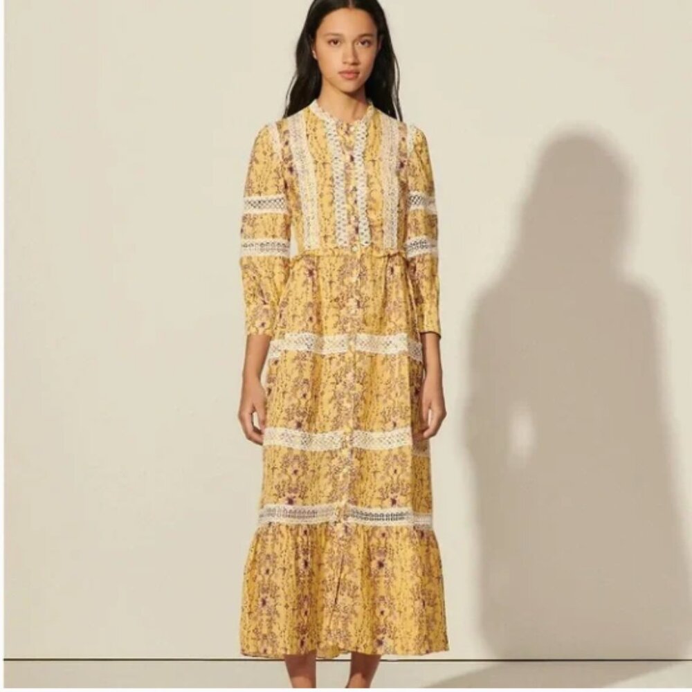 Sandro floral maxi dress with lace trim